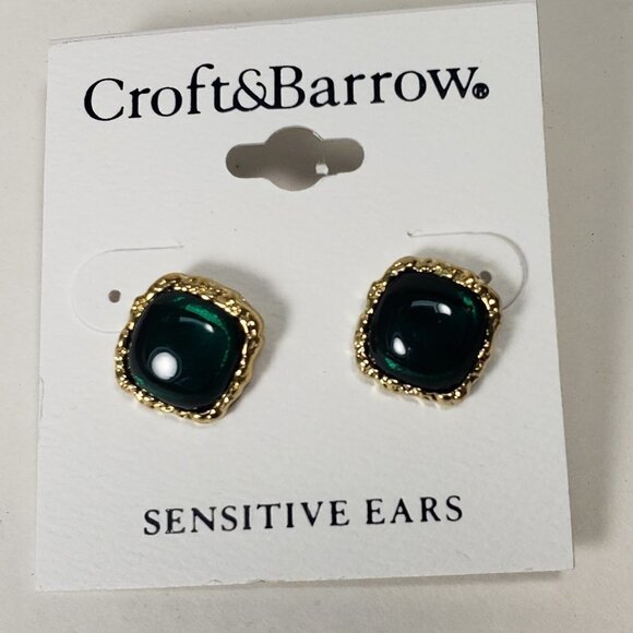CROFT & BARROW, Gold-tone Green Square Stone Stud Earrings - Women's Jewelry - Picture 4 of 8